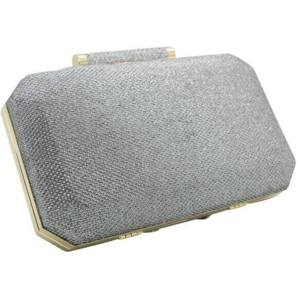 INC International Concepts Lindsayy XX lurex metallic clutch shoulder bag SILVER - Picture 9 of 14